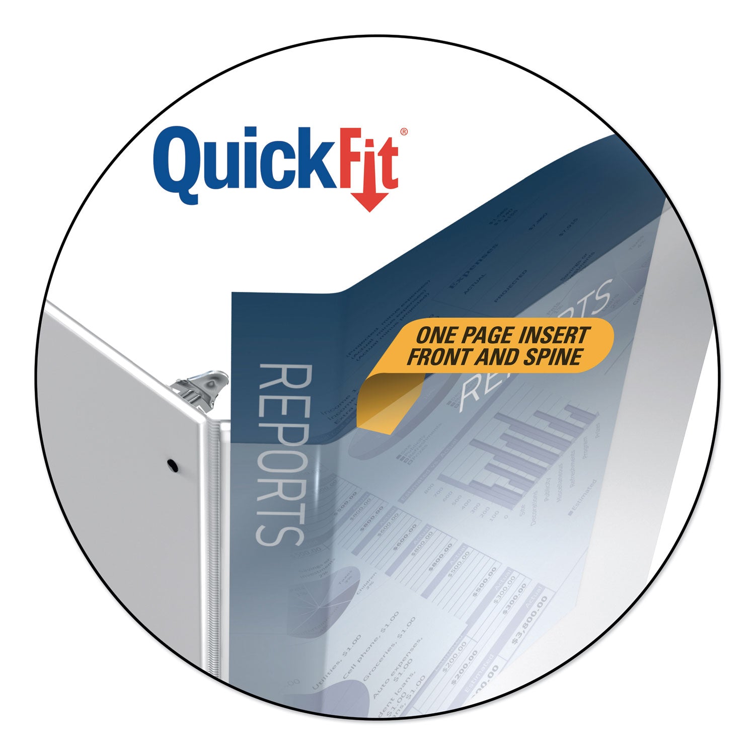 QuickFit D-Ring View Binder, 3 Rings, 1.5" Capacity, 11 x 8.5, White - 