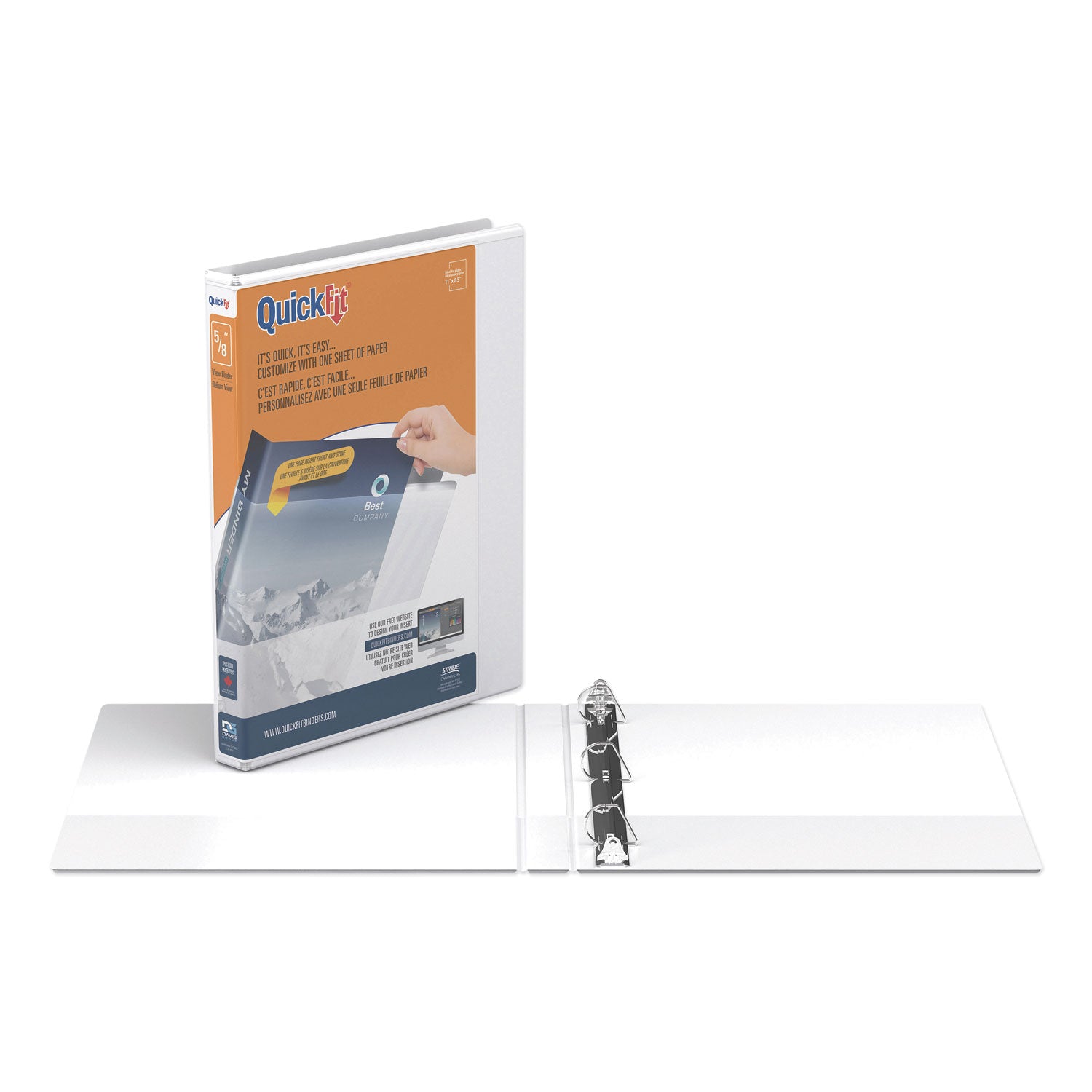 QuickFit D-Ring View Binder, 3 Rings, 0.63" Capacity, 11 x 8.5, White
