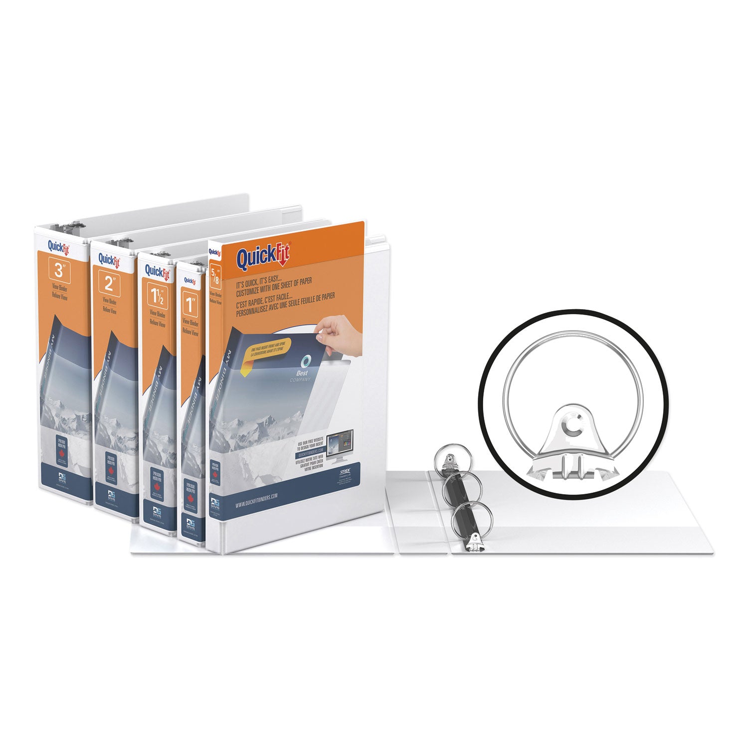 QuickFit Round-Ring View Binder, 2" Capacity, White, Sold as 1 Each