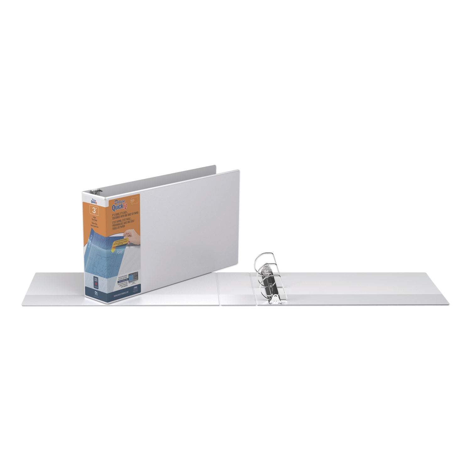 QuickFit Ledger D-Ring View Binder, 3 Rings, 3" Capacity, 11 x 17, White - 