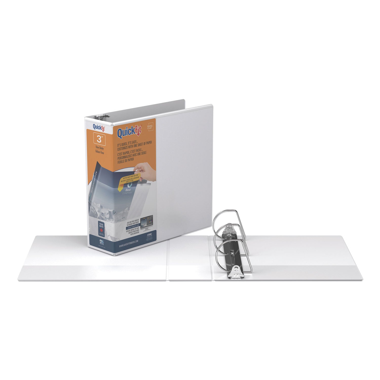 Stride - Quick Fit D-Ring View Binder, 3-inch Capacity, White, Sold as 1 EA