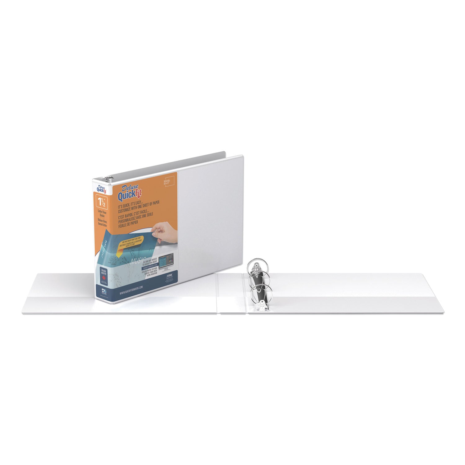 QuickFit Landscape Spreadsheet Round Ring View Binder, 3 Rings, 1.5" Capacity, 11 x 8.5, White