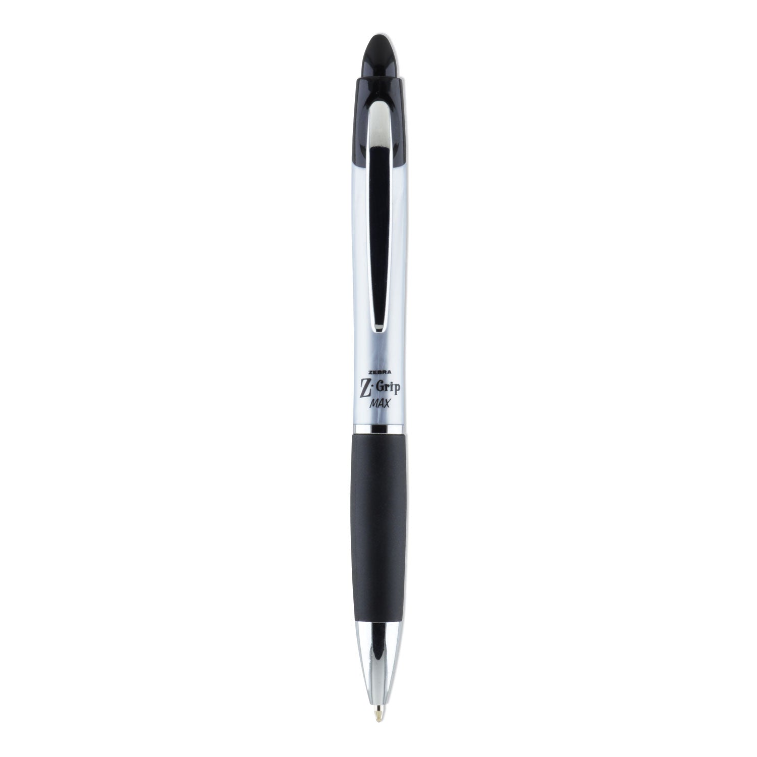 Z-Grip MAX Ballpoint Pen, Retractable, Medium 1 mm, Black Ink, Silver/Black Barrel, 12/Pack - 