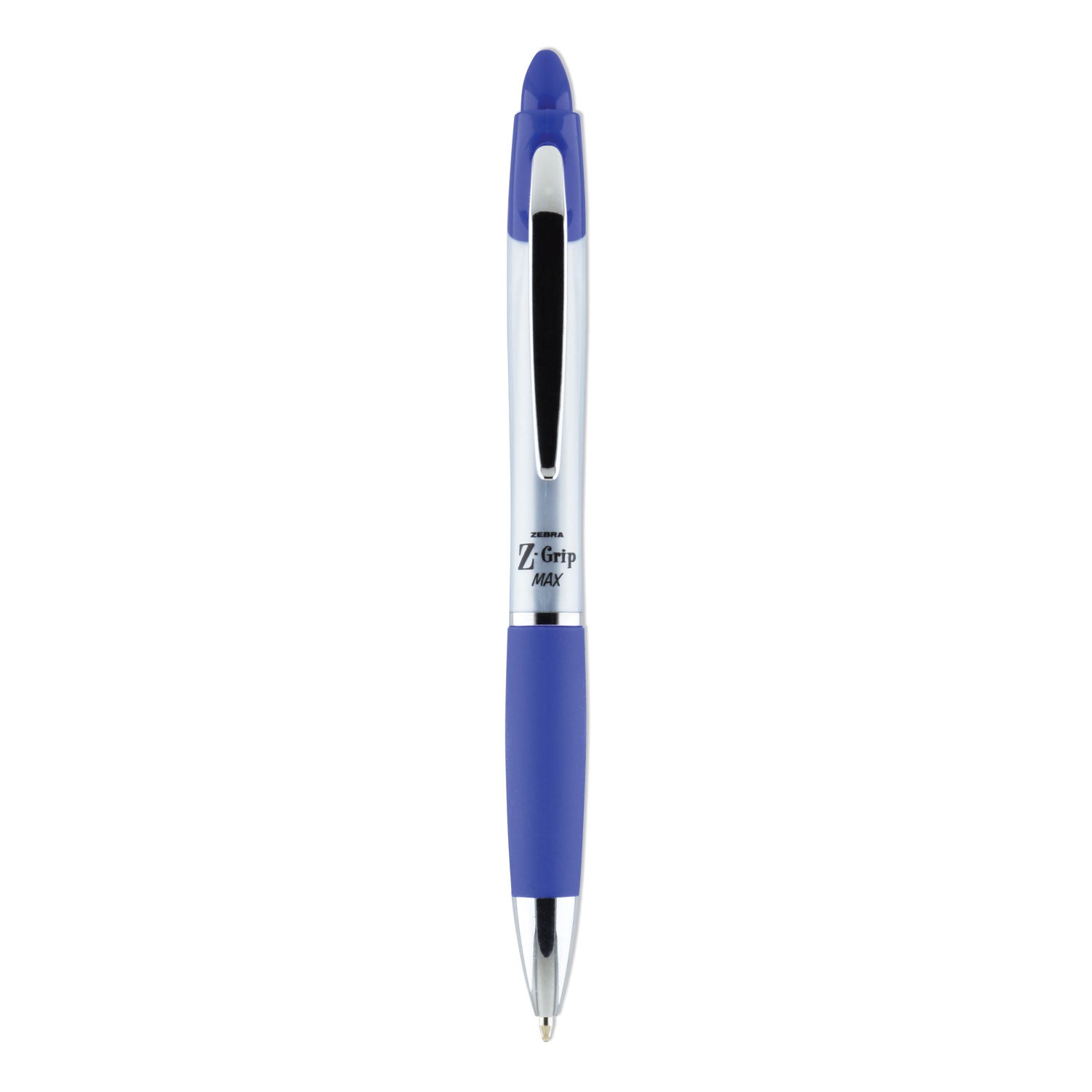 Z-Grip MAX Ballpoint Pen, Retractable, Medium 1 mm, Blue Ink, Silver/Blue Barrel, 12/Pack - 