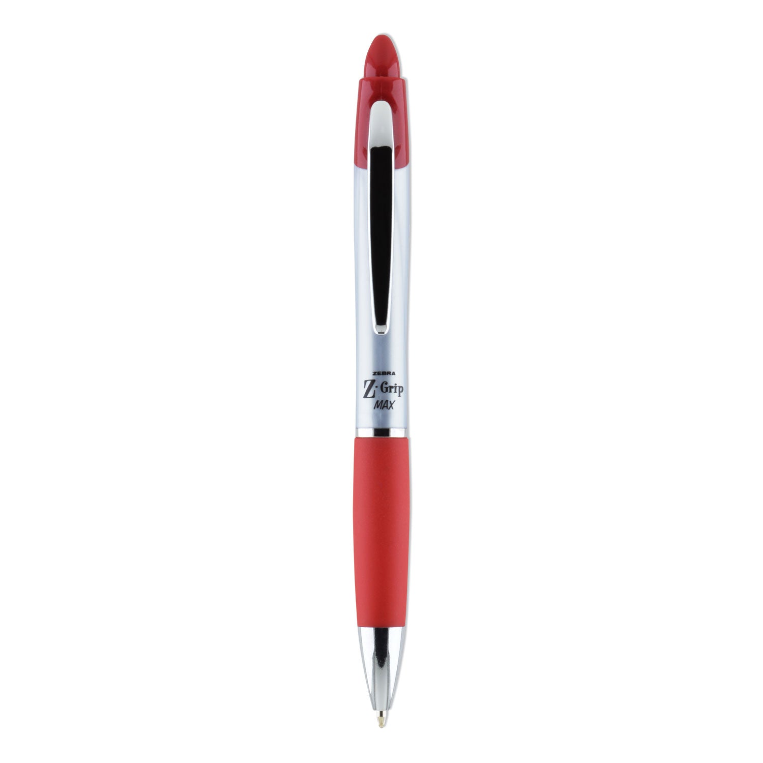 Z-Grip MAX Ballpoint Pen, Retractable, Medium 1 mm, Red Ink, Silver/Red Barrel, 12/Pack - 