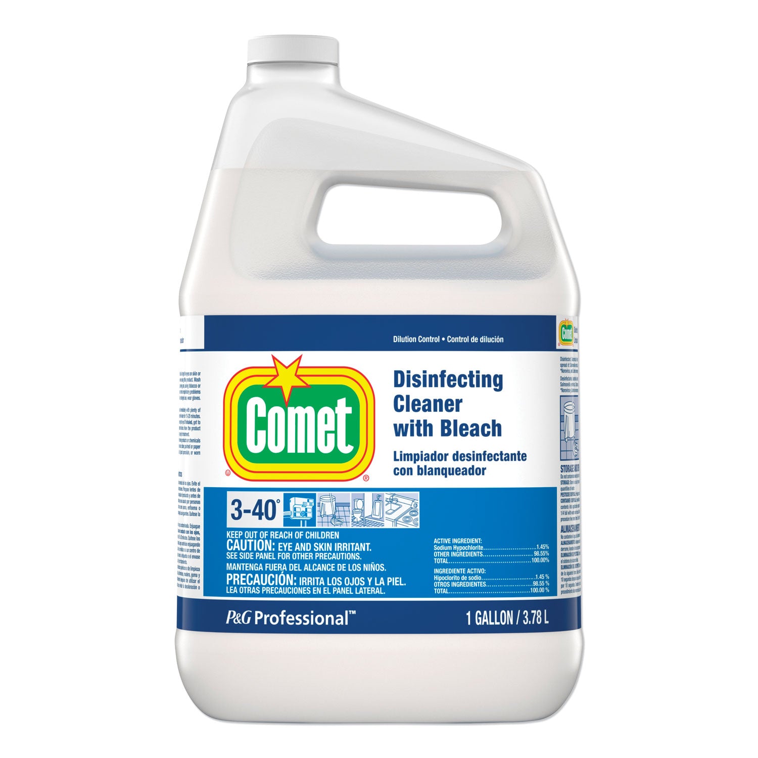 Comet Disinfecting Cleaner With Bleach - Concentrate - 128 fl oz (4 quart) - 3 / Carton - Heavy Duty, Non-abrasive - Clear