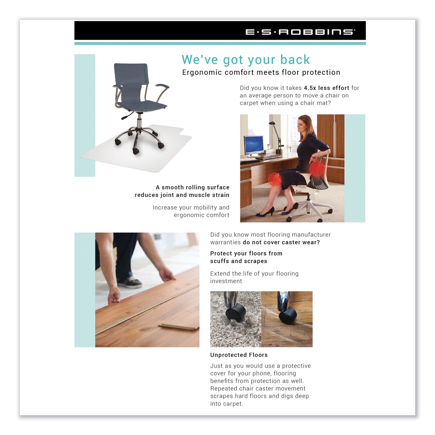 EverLife Chair Mat for Hard Floors, Heavy Use, Rectangular with Lip, 45 x 53, Clear - 