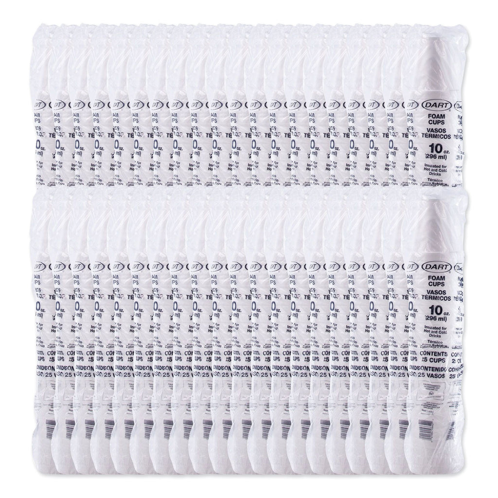 Foam Drink Cups, 10 oz, White, 25/Bag, 40 Bags/Carton