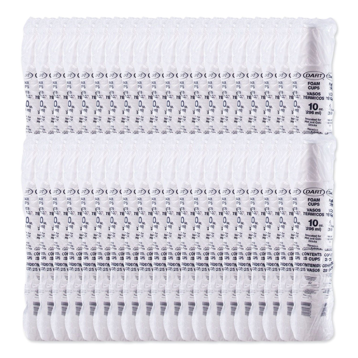 Foam Drink Cups, 10 oz, White, 25/Bag, 40 Bags/Carton