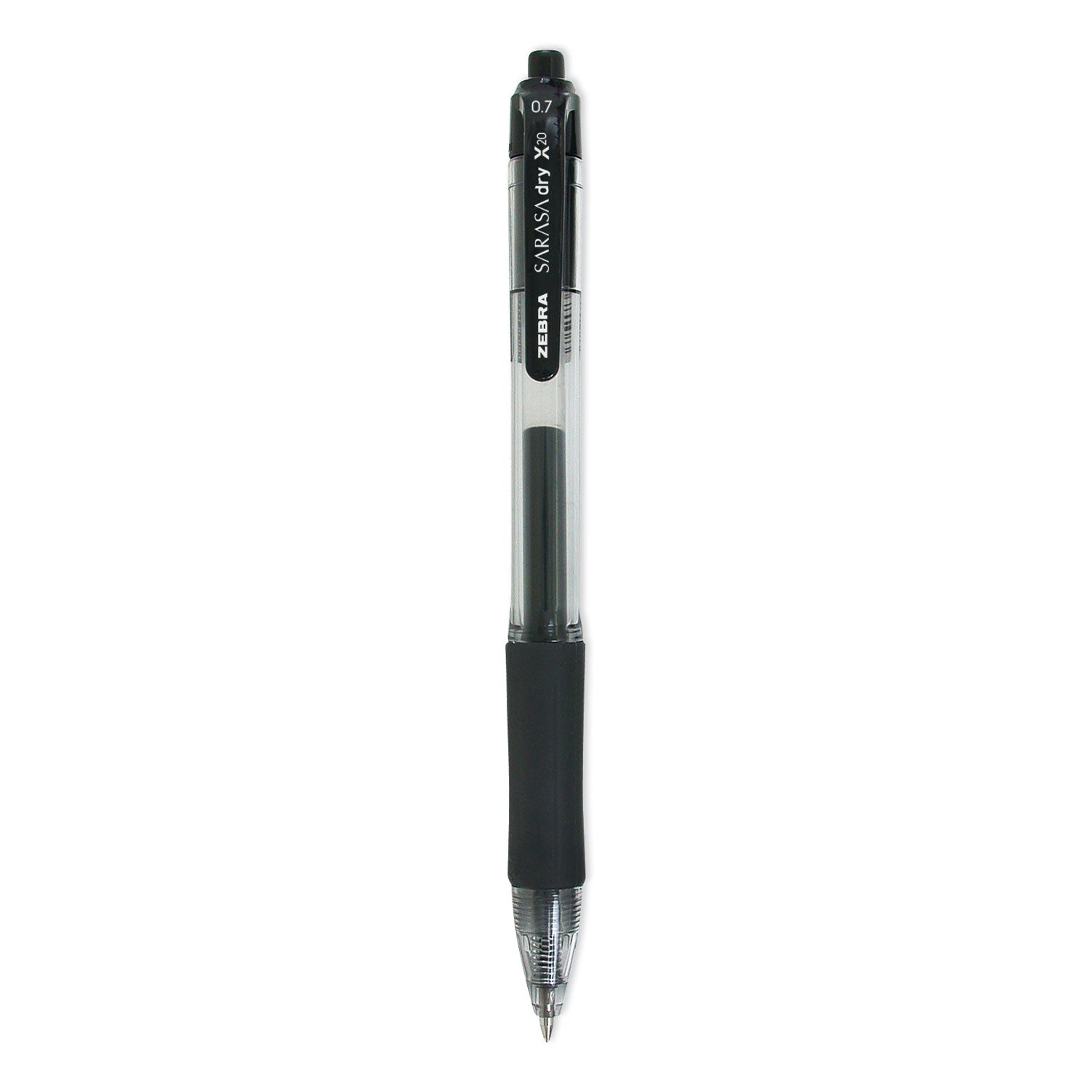 Sarasa Dry Gel X20 Gel Pen, Retractable, Medium 0.7 mm, Black Ink, Clear/Black Barrel, 12/Pack - 