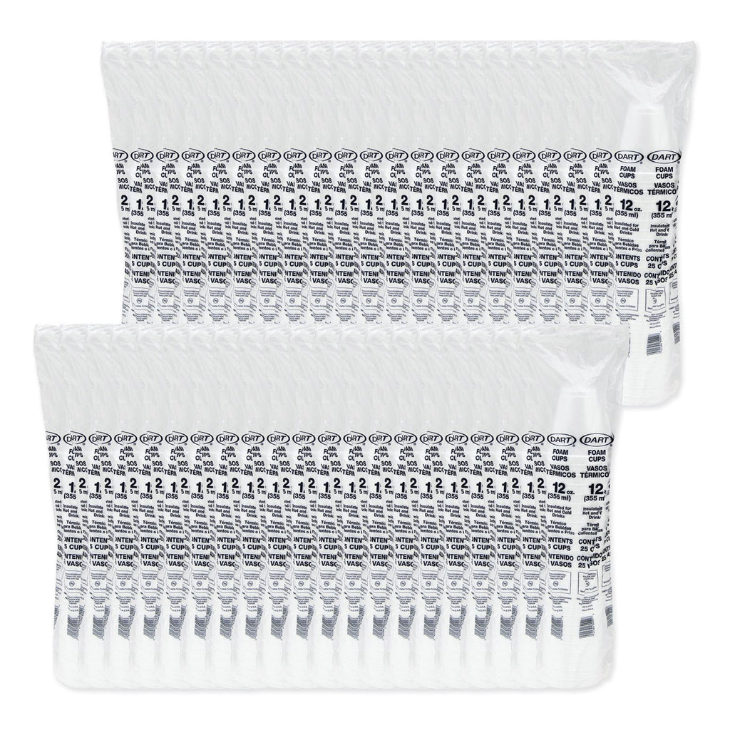Foam Drink Cups, 12 oz, Squat, White, 1,000/Carton