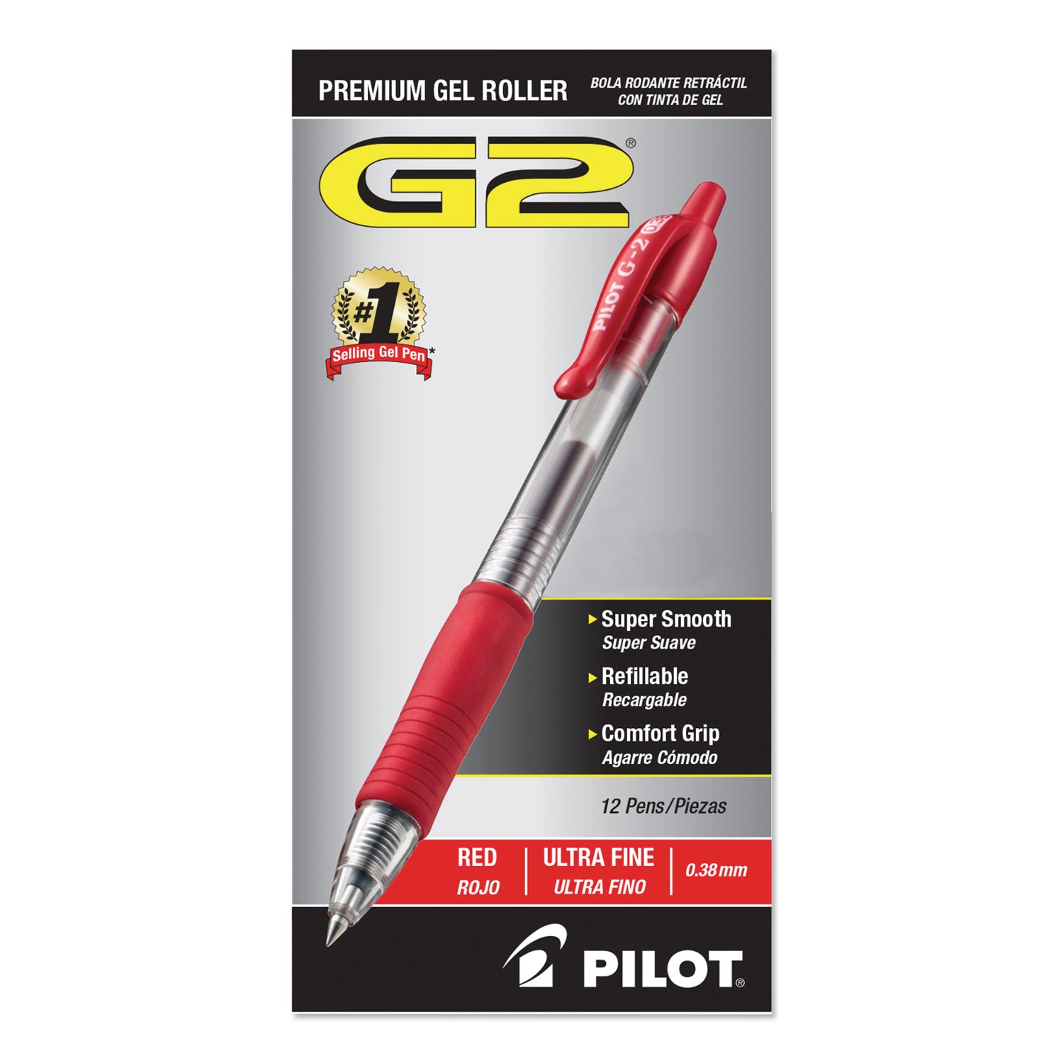 G2 Premium Gel Pen Convenience Pack, Retractable, Extra-Fine 0.38 mm, Red Ink, Smoke/Red Barrel