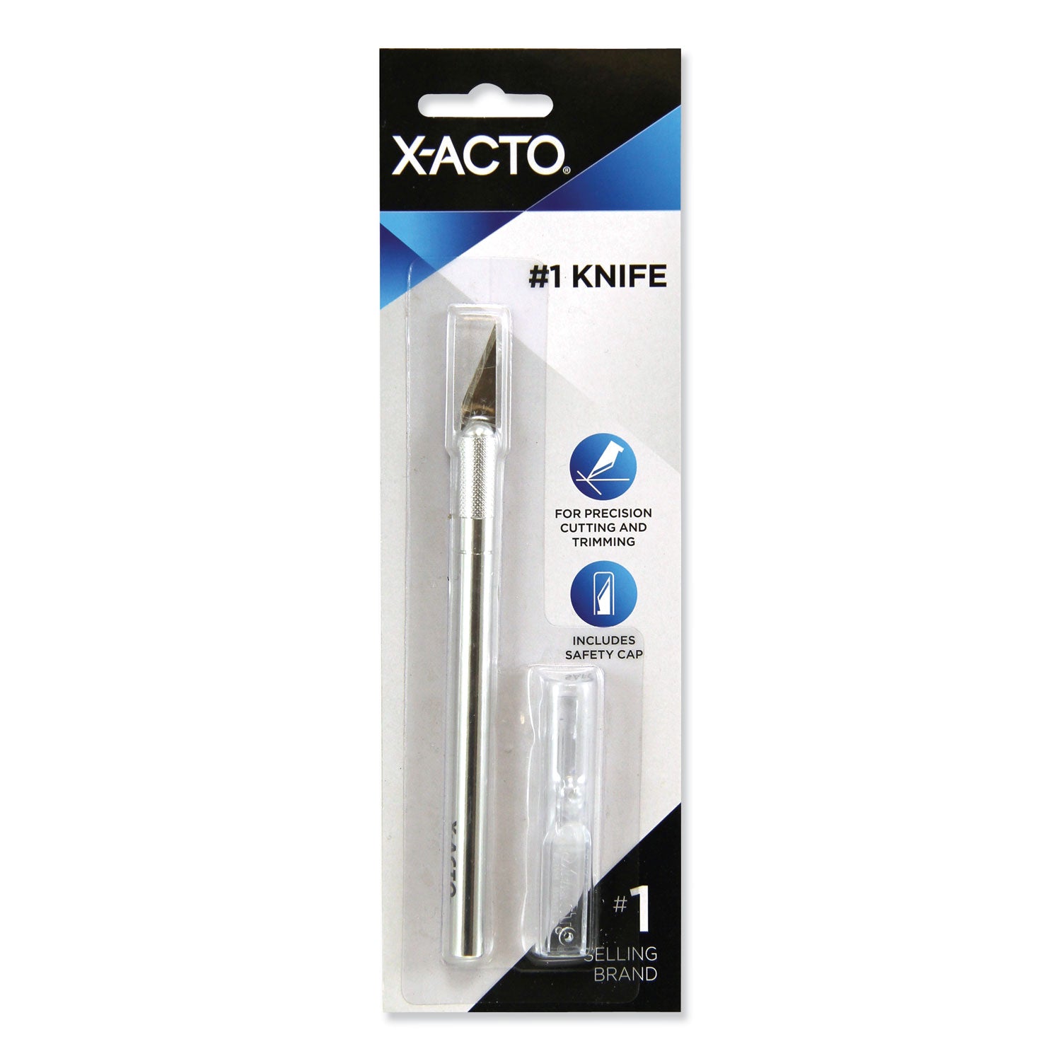 No. 1 Z-Series Precision Utility Knife with Replaceable Steel Blade, Safety Cap, Silver - 