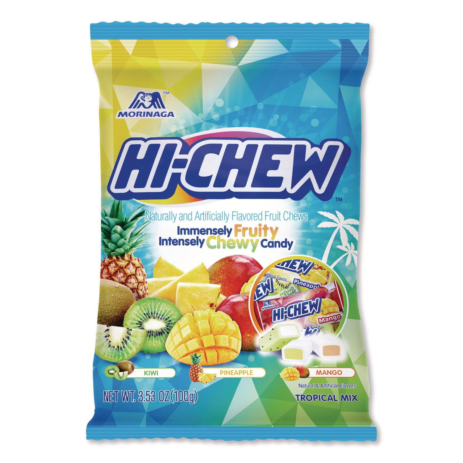 Fruit Chews, Tropical, Peg Bag 3.53 oz, 6/Carton
