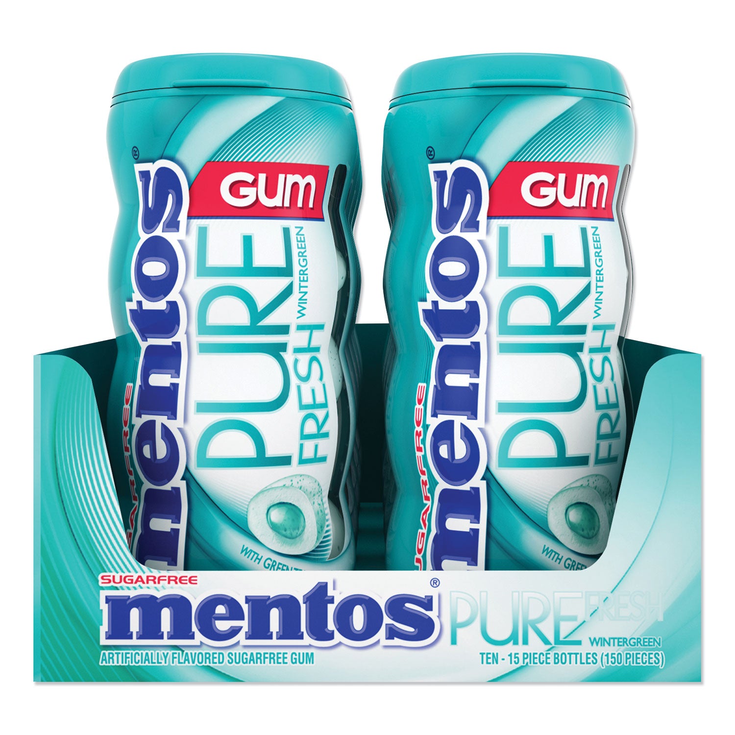 Pure Fresh Sugar-Free Gum, Wintergreen, 15 Pieces/Pack, 10 Packs/Box