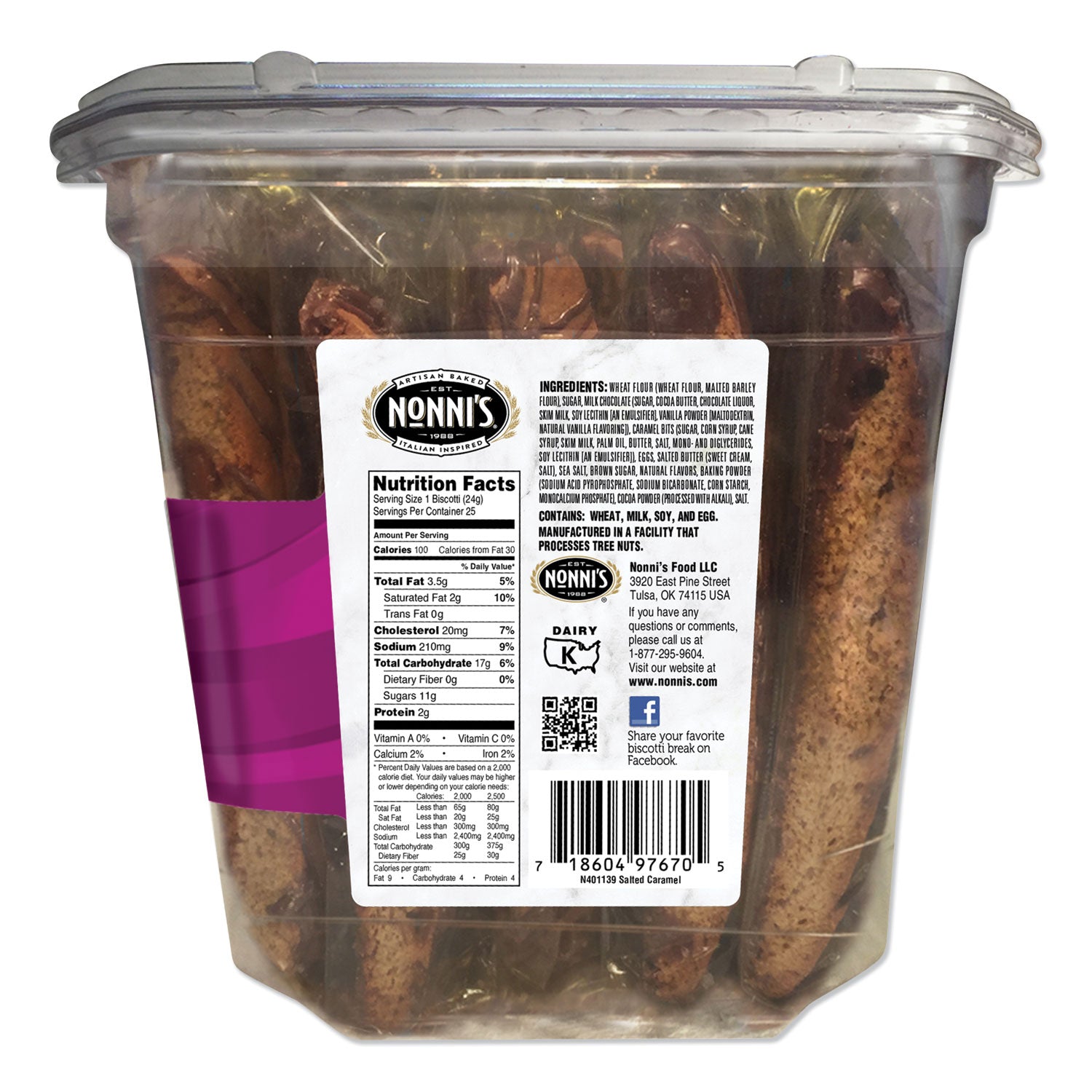 Biscotti, Salted Caramel, 0.85 oz Individually Wrapped, 25/Pack