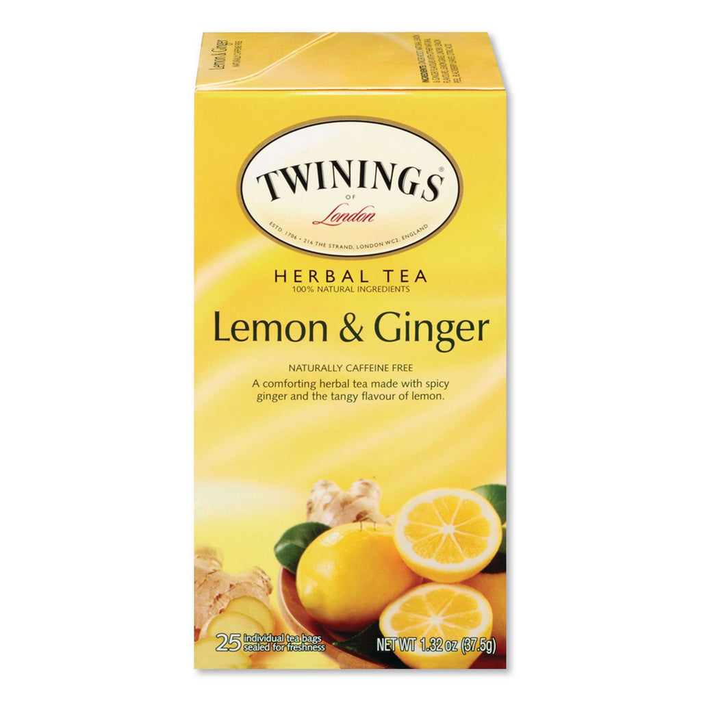 Tea Bags, Lemon and Ginger, 1.32 oz Tea Bag, 25 Tea Bags/Box