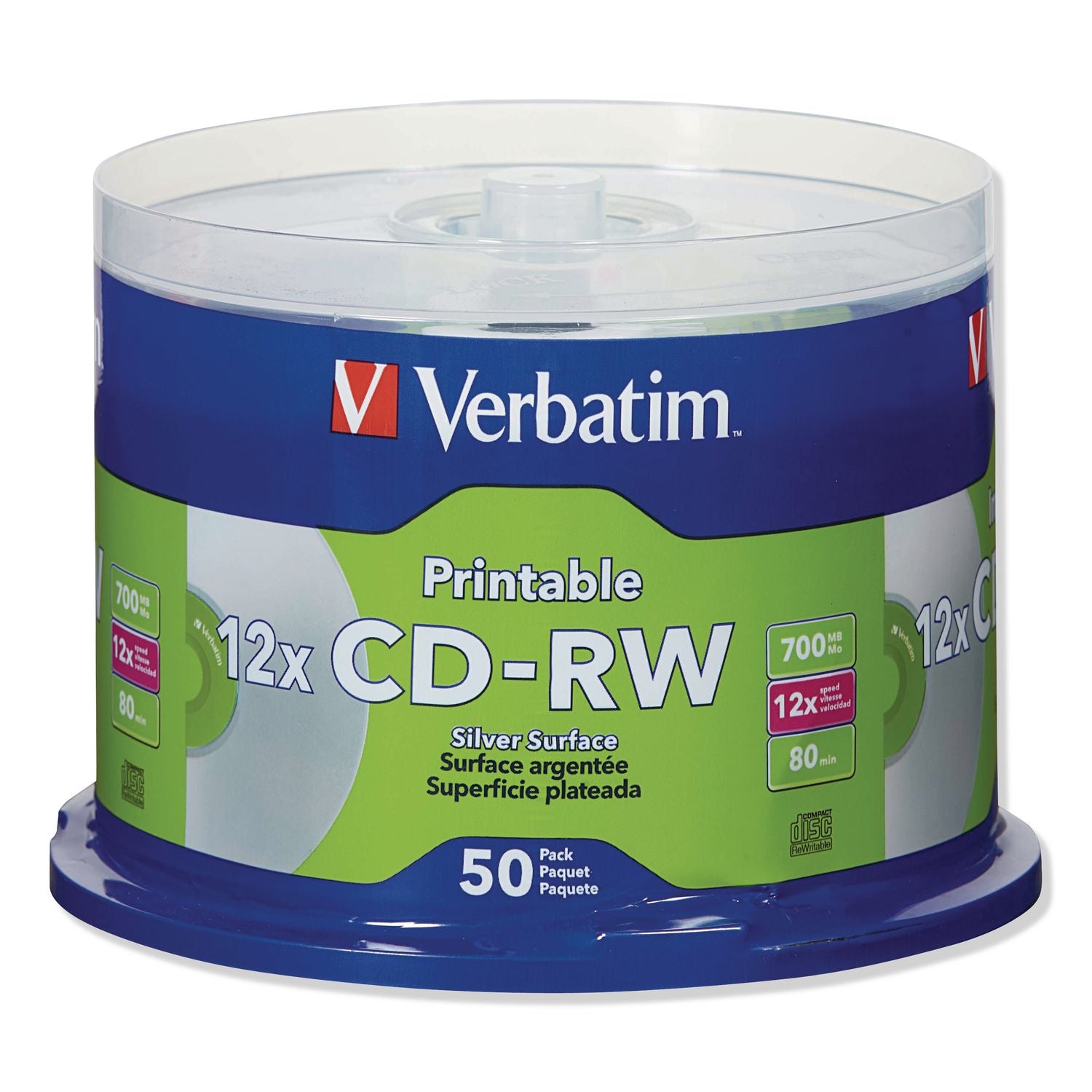CD-RW DataLifePlus Printable Rewritable Disc, 700 MB/80 min, 12x, Spindle, Silver, 50/Pack