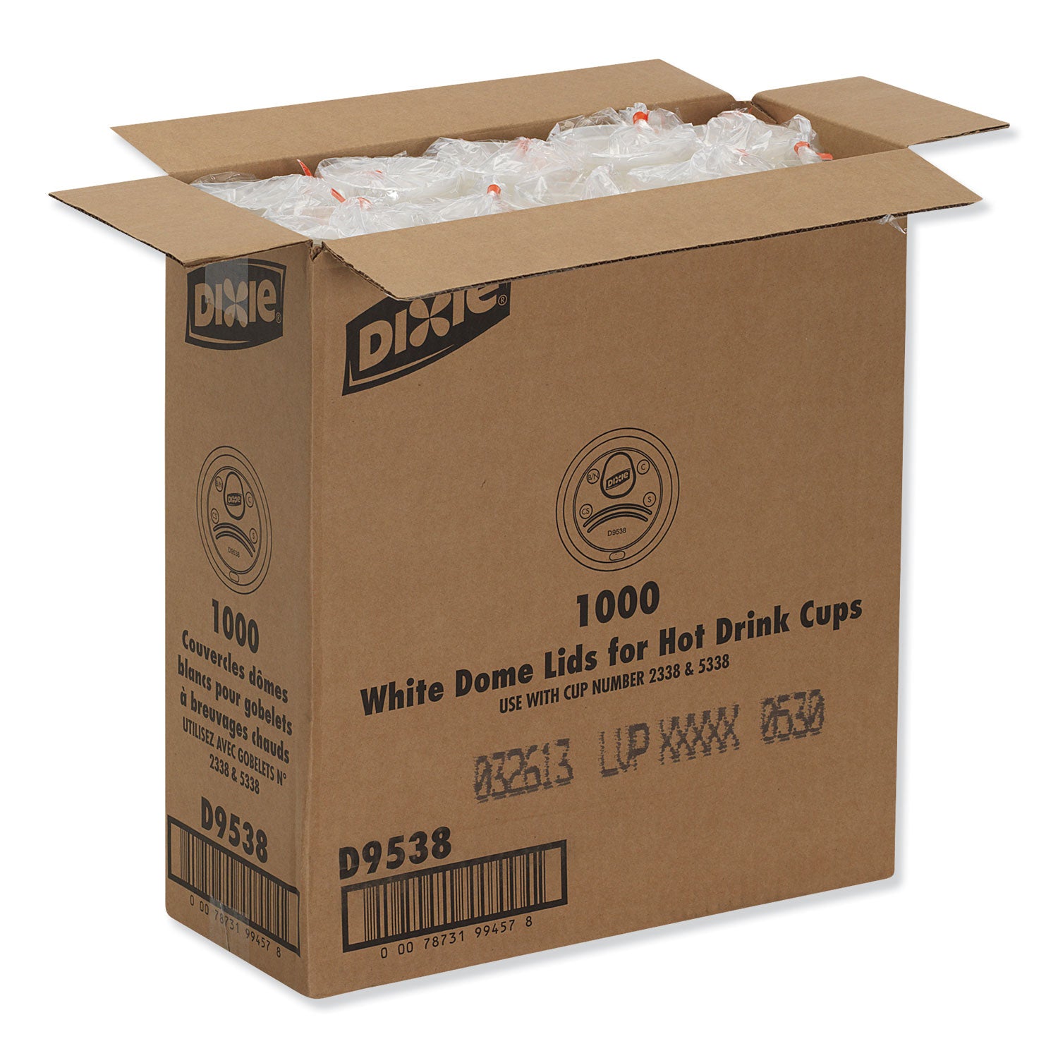 Dome Hot Drink Lids, Fits 8 oz Cups, White, 100/Sleeve, 10 Sleeves/Carton - 