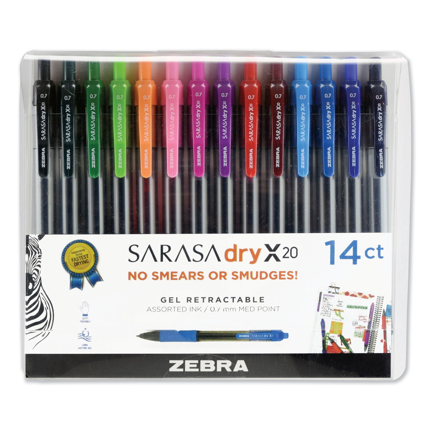 Sarasa Dry Gel X20 Gel Pen, Retractable, Medium 0.7 mm, Assorted Ink and Barrel Colors, 14/Pack - 