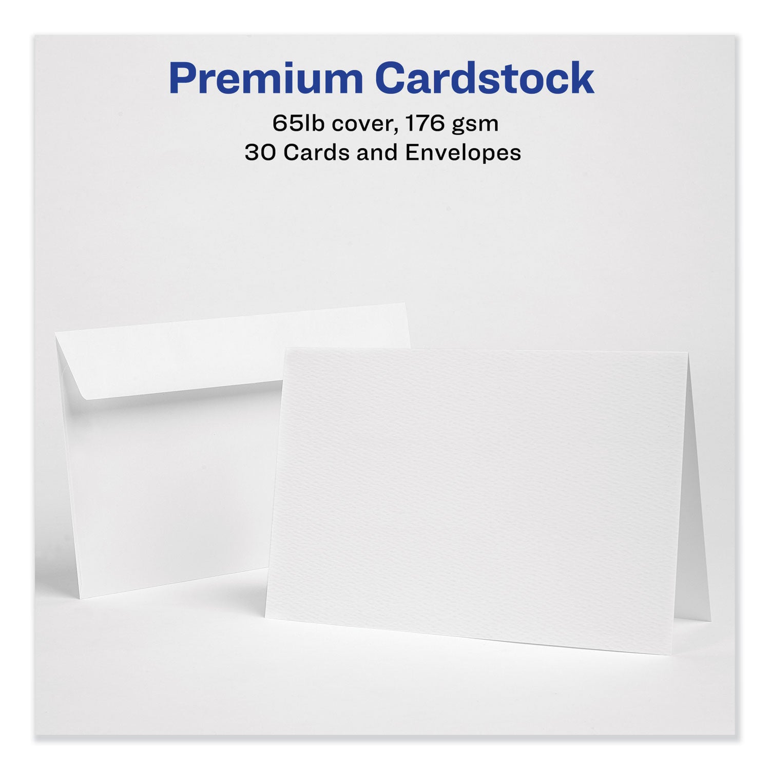 Half-Fold Greeting Cards with Envelopes, Inkjet, 65 lb, 5.5 x 8.5, Textured Uncoated White, 1 Card/Sheet, 30 Sheets/Box - 