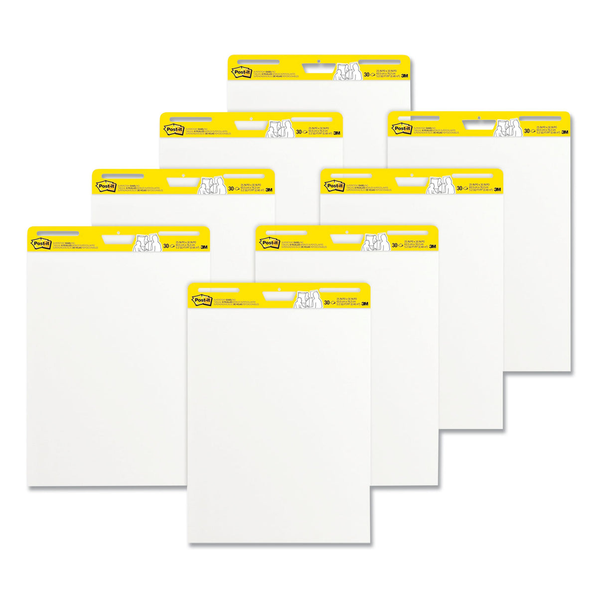 Vertical-Orientation Self-Stick Easel Pads, Unruled, 25 x 30, White, 30 Sheets, 8/Pack