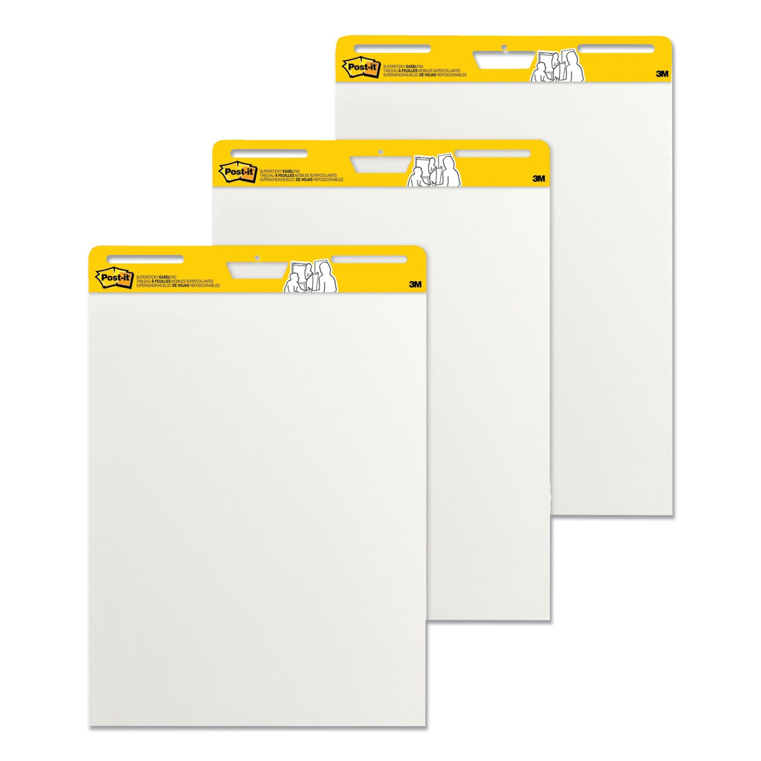 Vertical-Orientation Self-Stick Easel Pads, Unruled, 25 x 30, White, 30 Sheets, 3/Pack