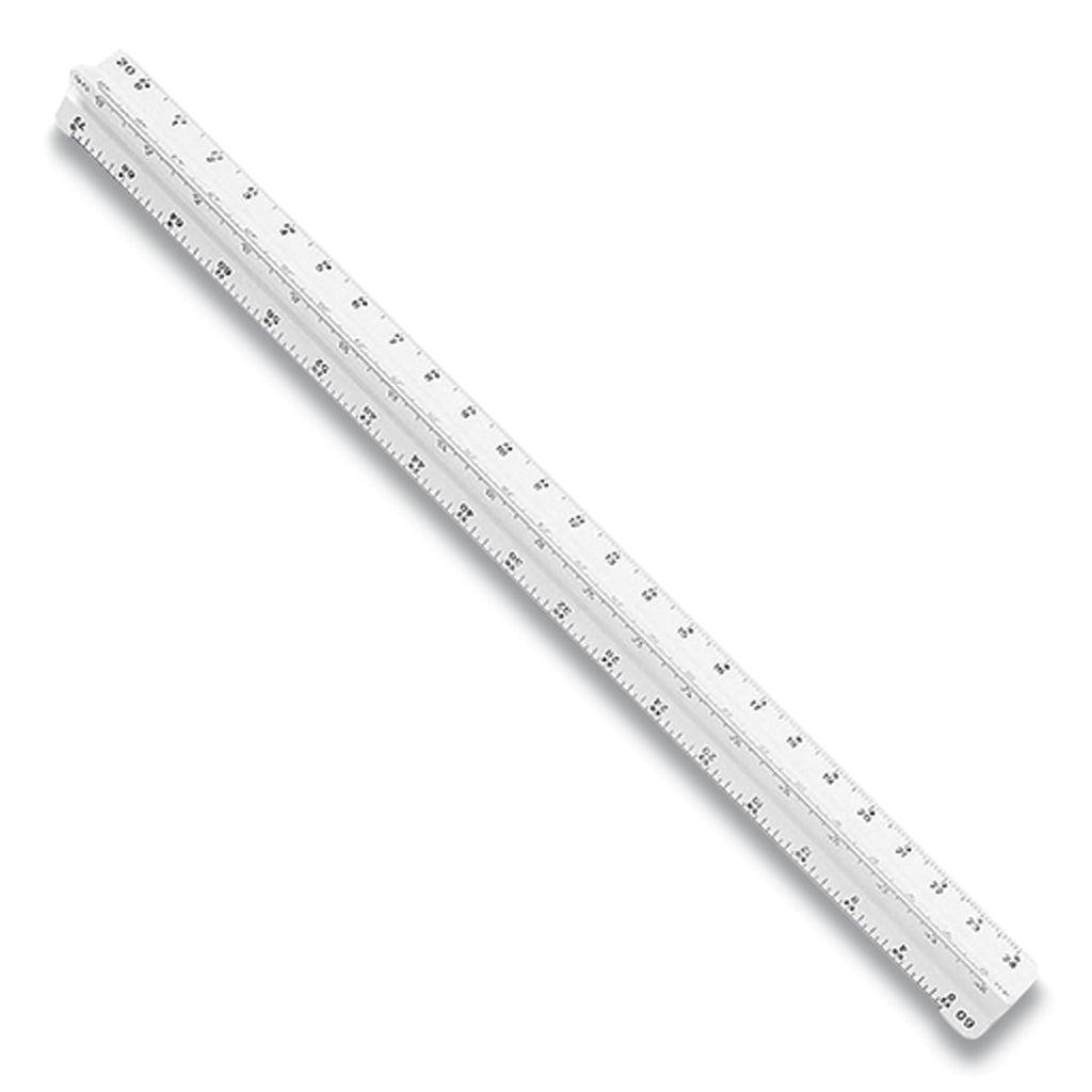 Triangular Scale Plastic Architects Ruler, 12" Long, Plastic, White - 
