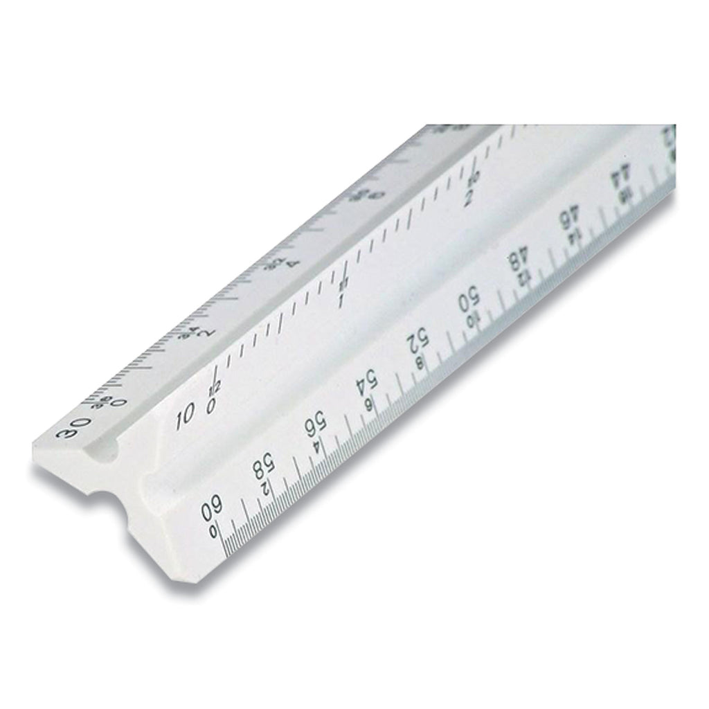 Triangular Scale Plastic Architects Ruler, 12" Long, Plastic, White - 