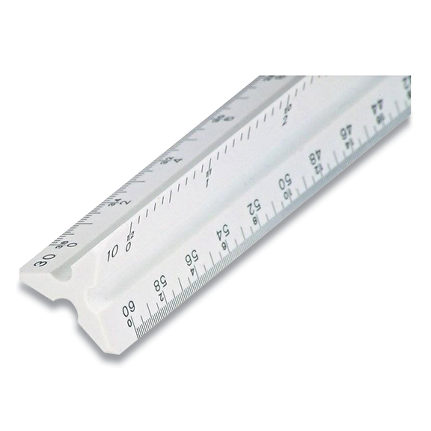 Triangular Scale Plastic Architects Ruler, 12" Long, Plastic, White - 