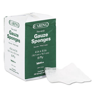 Caring Woven Gauze Sponges, Non-Sterile, 8-Ply, 4 x 4, 200/Pack - 