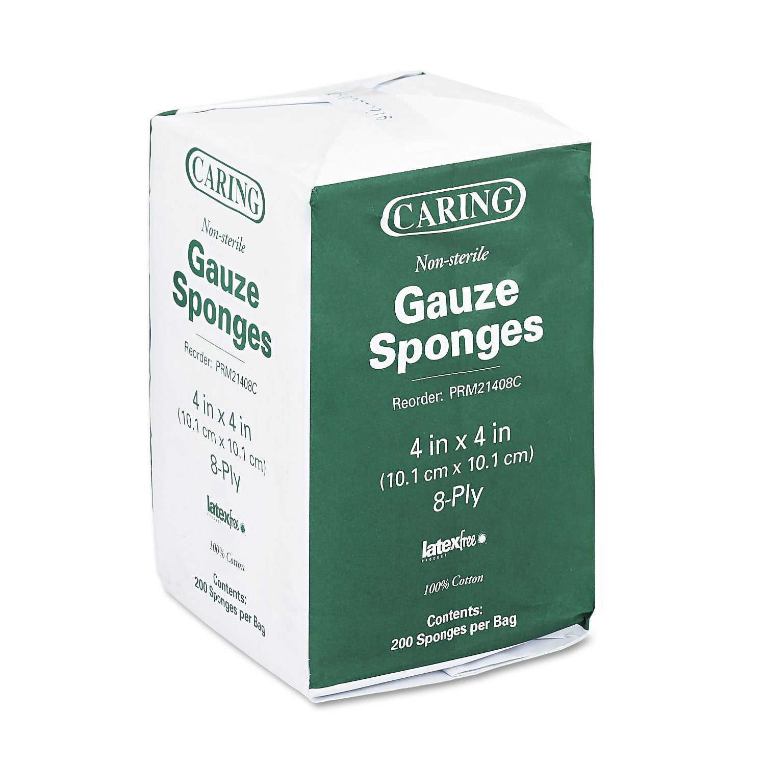 Caring Woven Gauze Sponges, Non-Sterile, 8-Ply, 4 x 4, 200/Pack - 