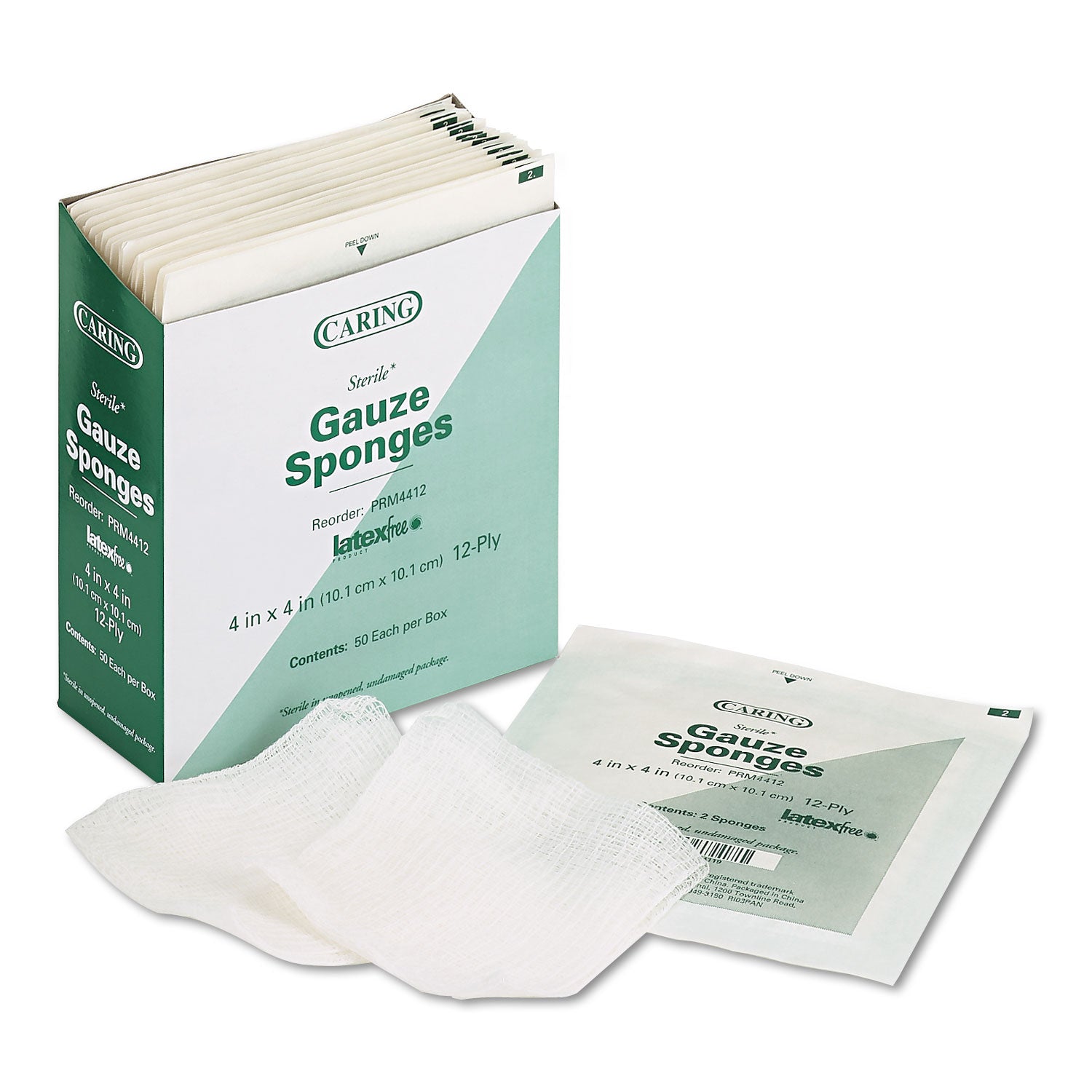 Medline Sterile Gauze Sponges - 12 Ply - 4" x 4" - 50/Box - White