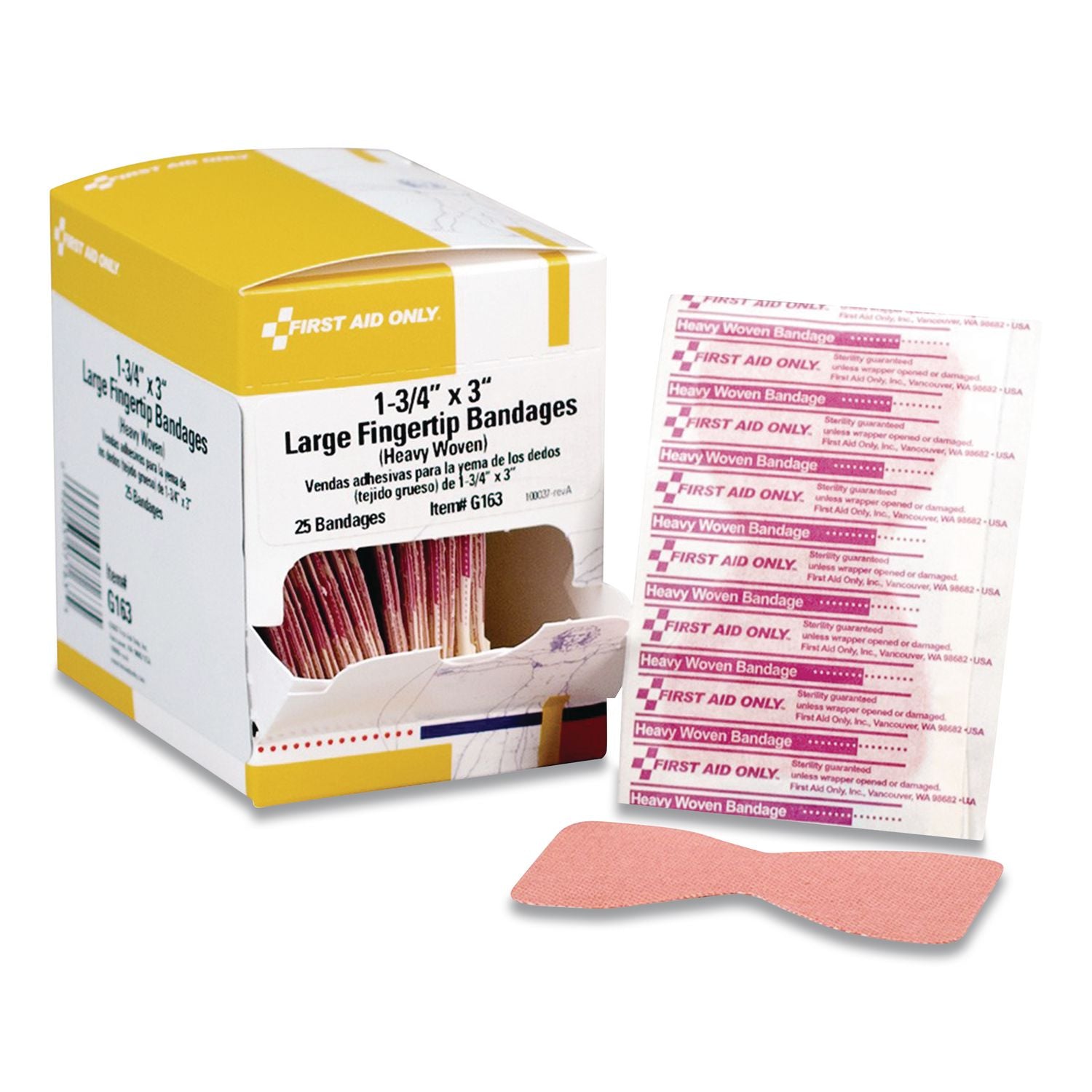 Heavy Woven Adhesive Bandages, Fingertip, 1.75 x 3, 25/Box