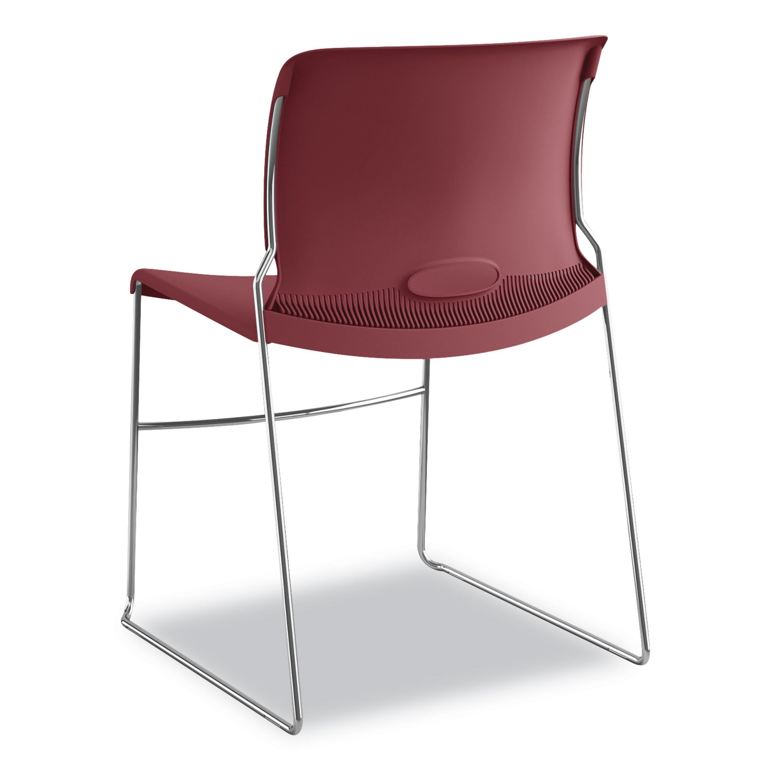 Olson Stacker High Density Chair, Supports 300 lb, 17.75" Seat Height, Mulberry Seat, Mulberry Back, Chrome Base, 4/Carton - 