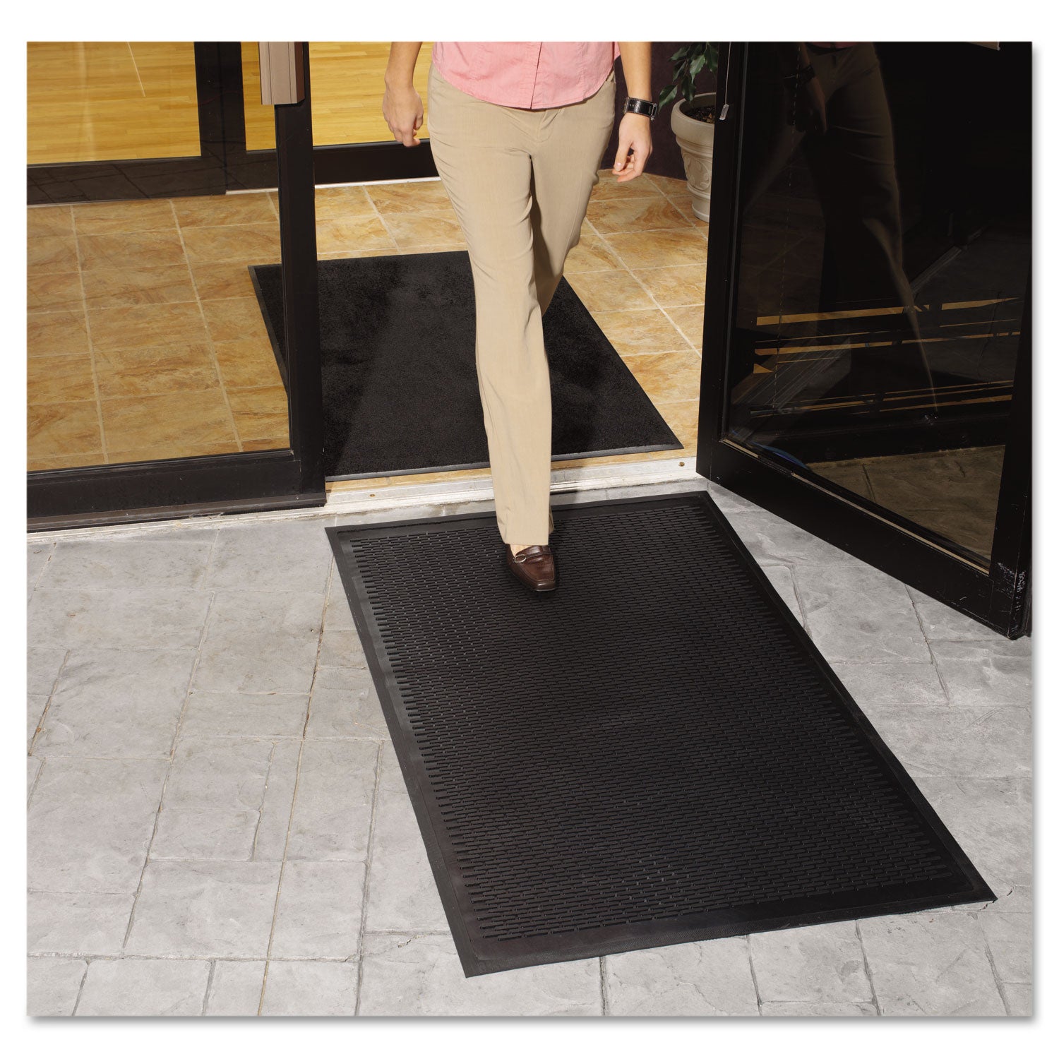 Clean Step Outdoor Rubber Scraper Mat, Polypropylene, 36 x 60, Black - 