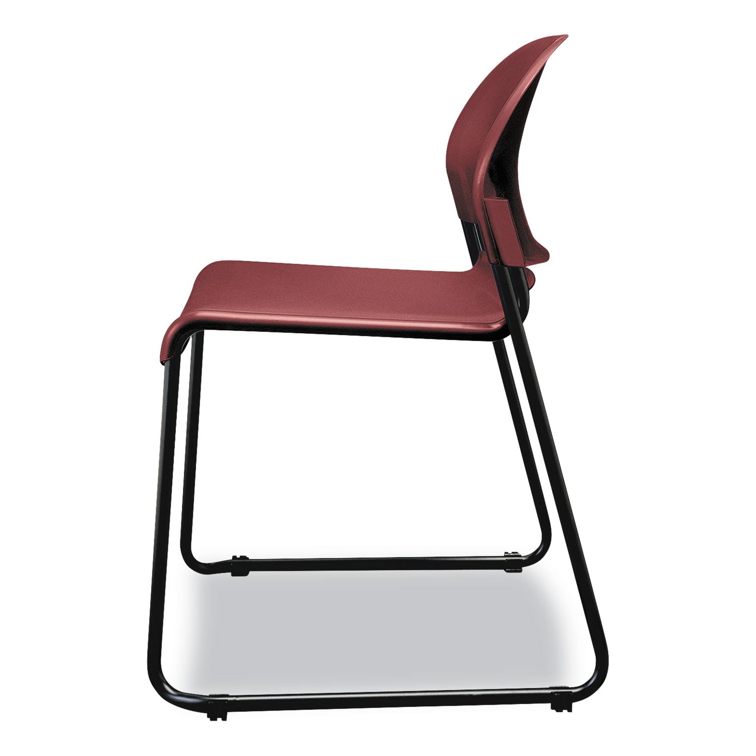 GuestStacker High Density Chairs, Supports 300 lb, 17.5" Seat Height, Mulberry Seat, Mulberry Back, Black Base, 4/Carton - 