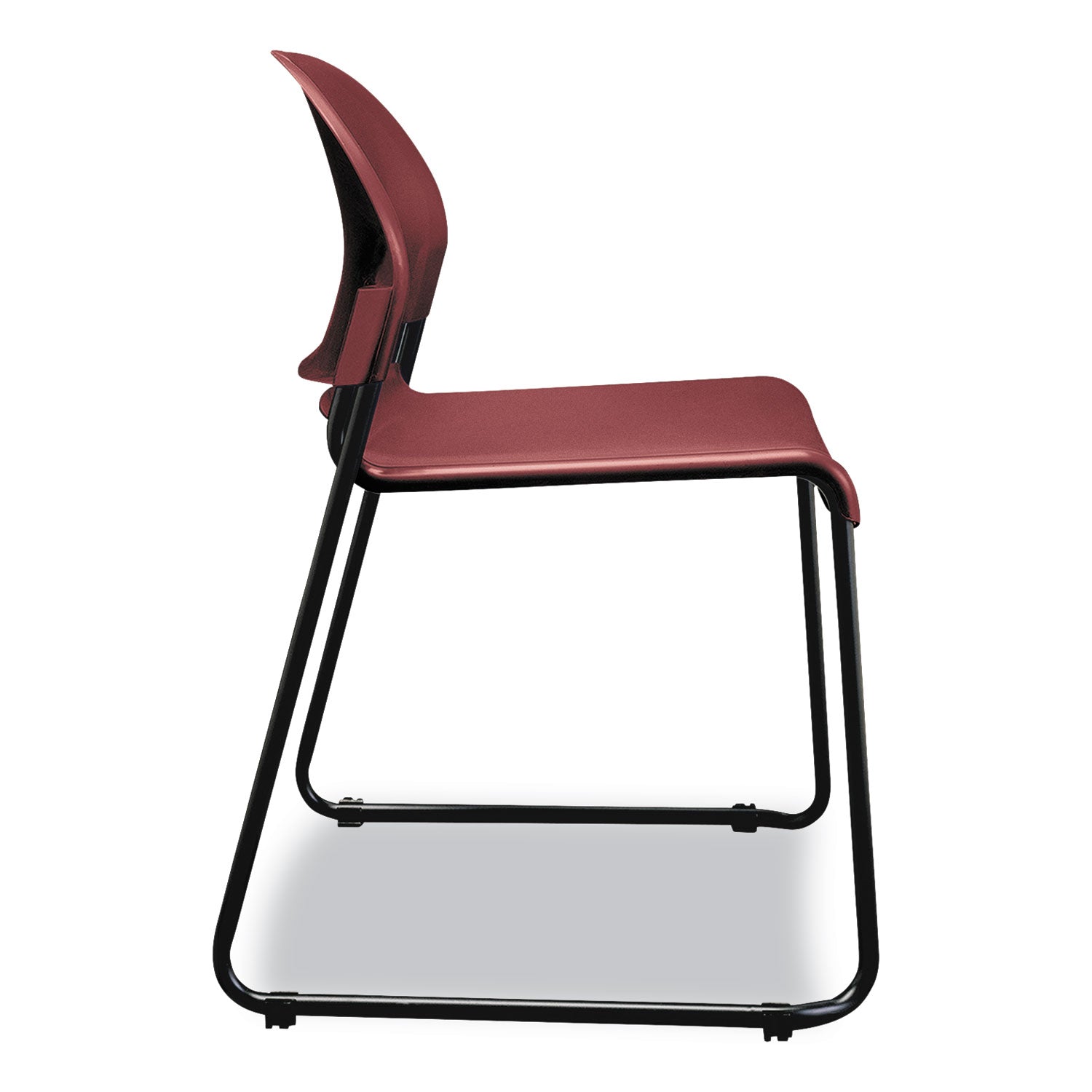 GuestStacker High Density Chairs, Supports 300 lb, 17.5" Seat Height, Mulberry Seat, Mulberry Back, Black Base, 4/Carton - 