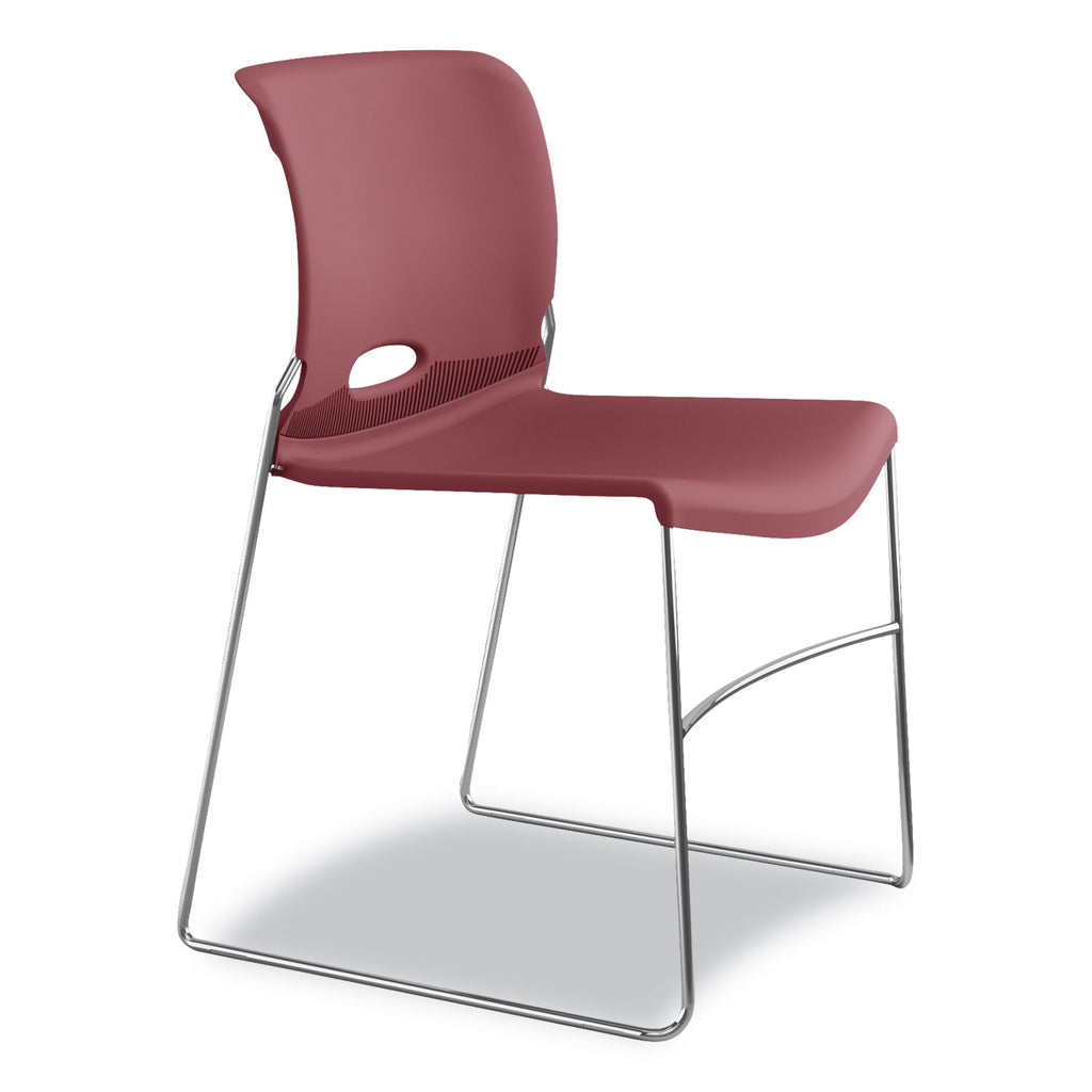 Olson Stacker High Density Chair, Supports 300 lb, 17.75" Seat Height, Mulberry Seat, Mulberry Back, Chrome Base, 4/Carton - 