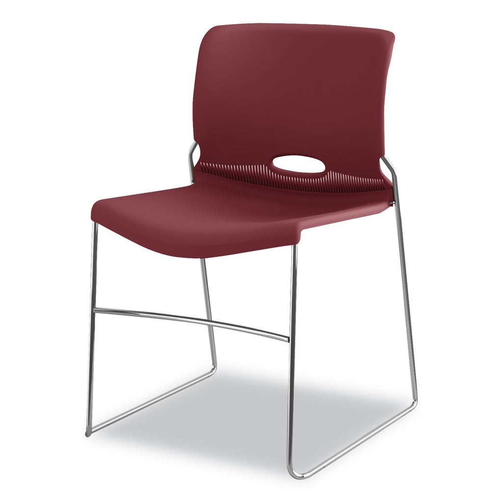 Olson Stacker High Density Chair, Supports 300 lb, 17.75" Seat Height, Mulberry Seat, Mulberry Back, Chrome Base, 4/Carton - 