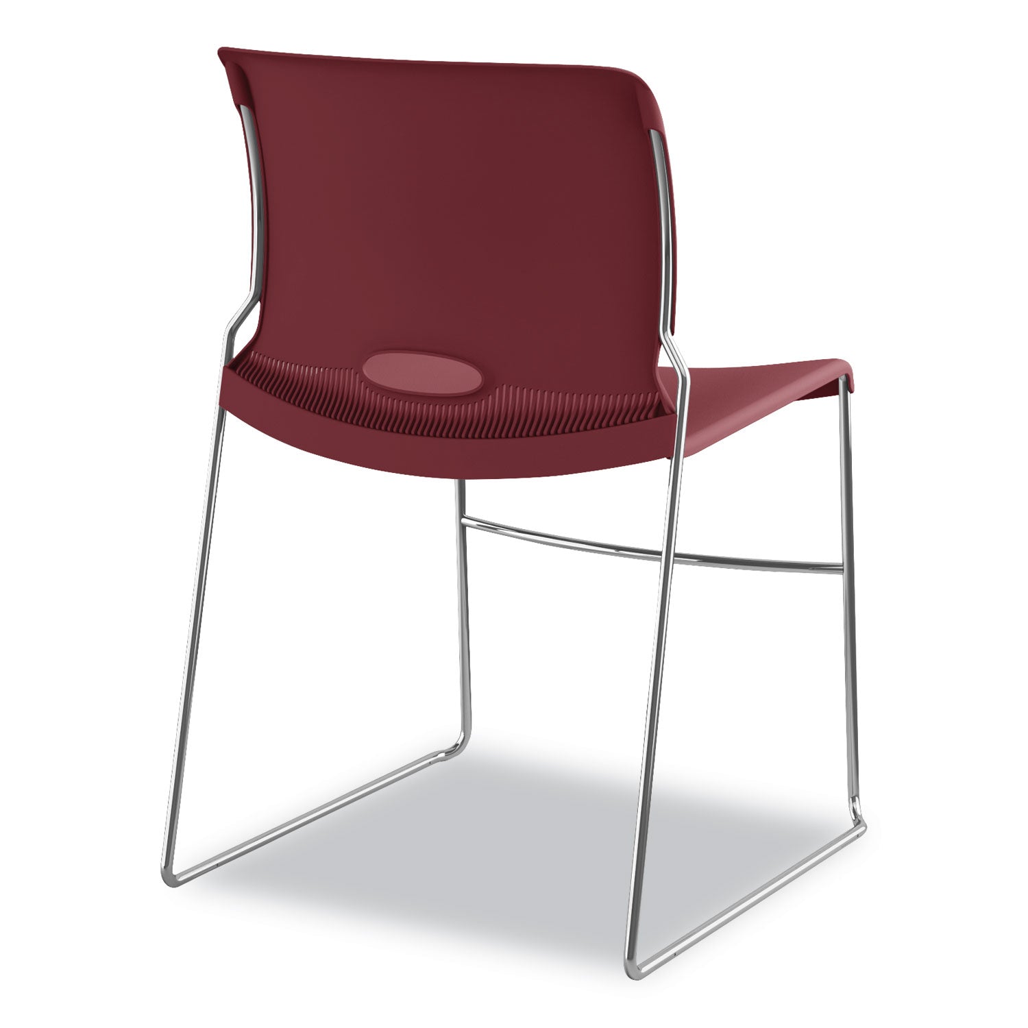 Olson Stacker High Density Chair, Supports 300 lb, 17.75" Seat Height, Mulberry Seat, Mulberry Back, Chrome Base, 4/Carton - 