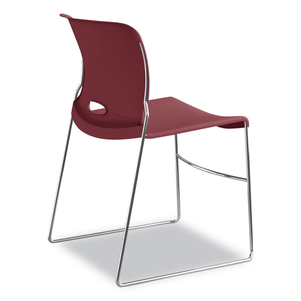 Olson Stacker High Density Chair, Supports 300 lb, 17.75" Seat Height, Mulberry Seat, Mulberry Back, Chrome Base, 4/Carton - 