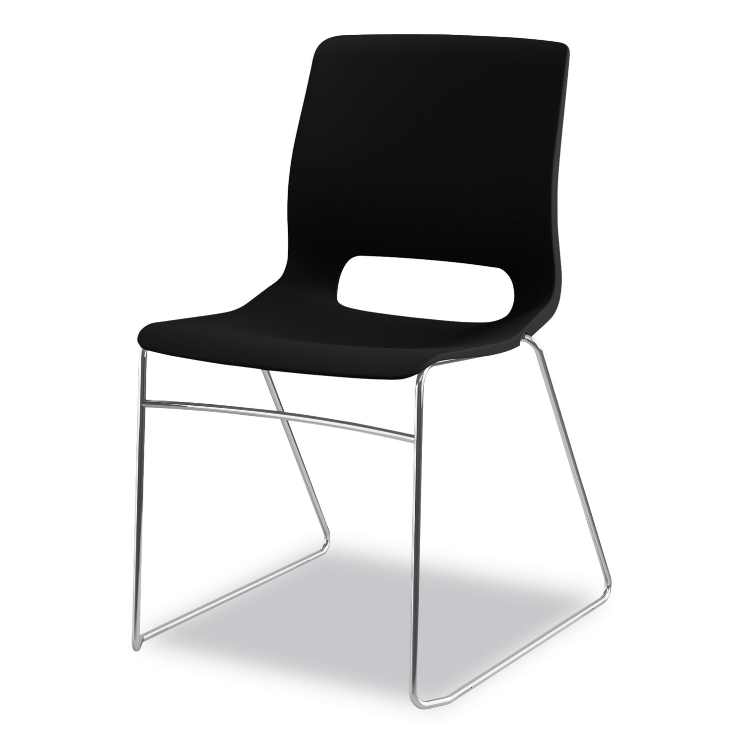 Motivate High-Density Stacking Chair, Supports Up to 300 lb, 17.75" Seat Height, Onyx Seat, Black Back, Chrome Base, 4/Carton - 