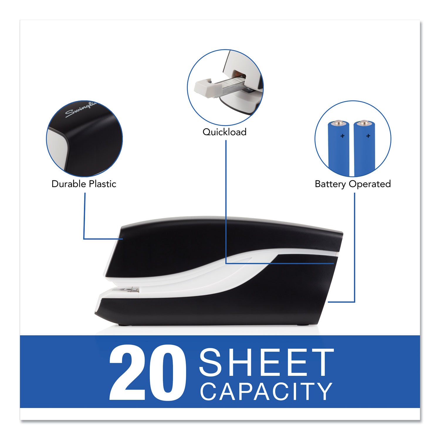 Breeze Automatic Stapler, 20-Sheet Capacity, Black - 