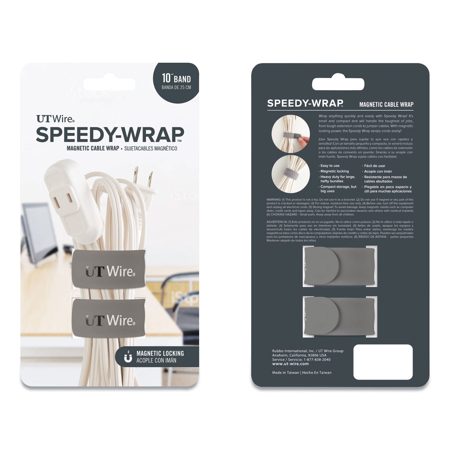 Speedy-Wrap Magnetic Cable Wrap, 0.82" x 10", Gray, 2/Pack