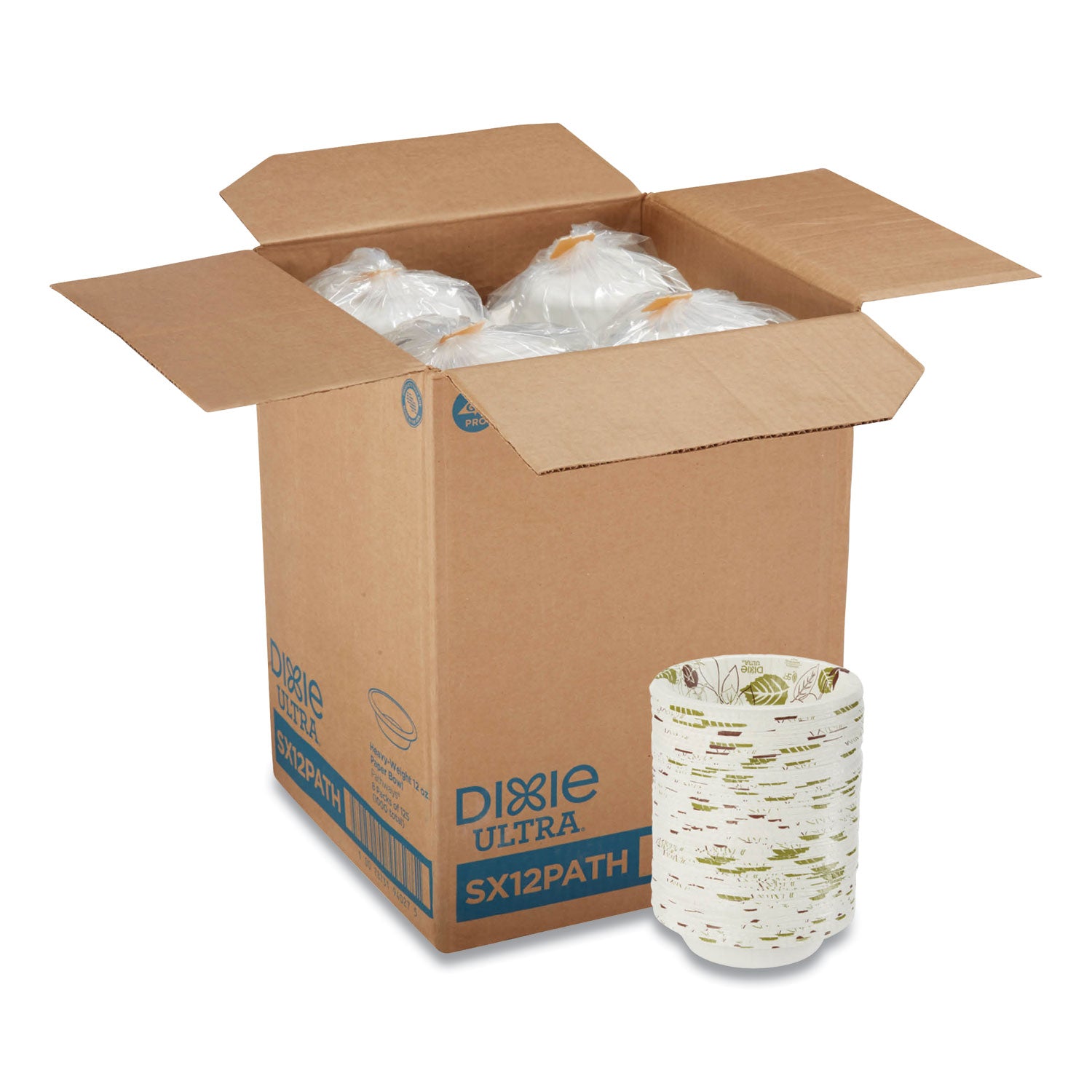 Pathways Heavyweight Paper Bowls, 12 oz, Green/Burgundy, 1,000/Carton - 