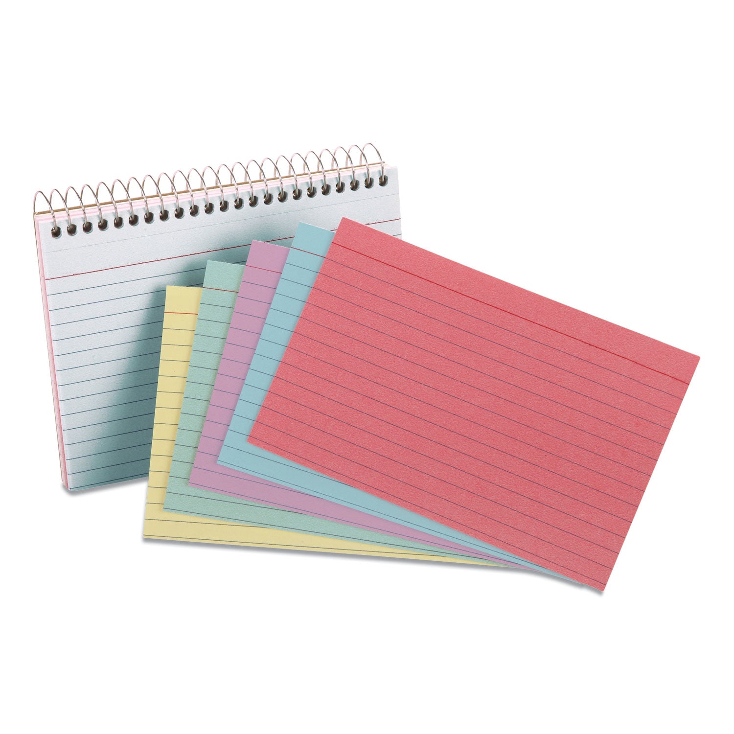 Spiral Index Cards, Ruled, 4 x 6, Assorted, 50/Pack - 