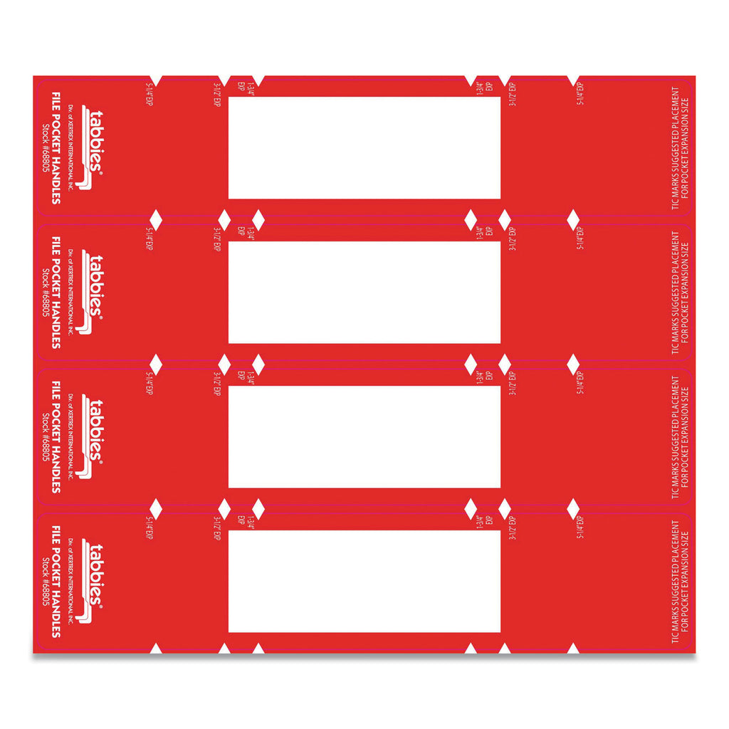 File Pocket Handles, 9.63 x 2, Red/White, 4/Sheet, 12 Sheets/Pack - 