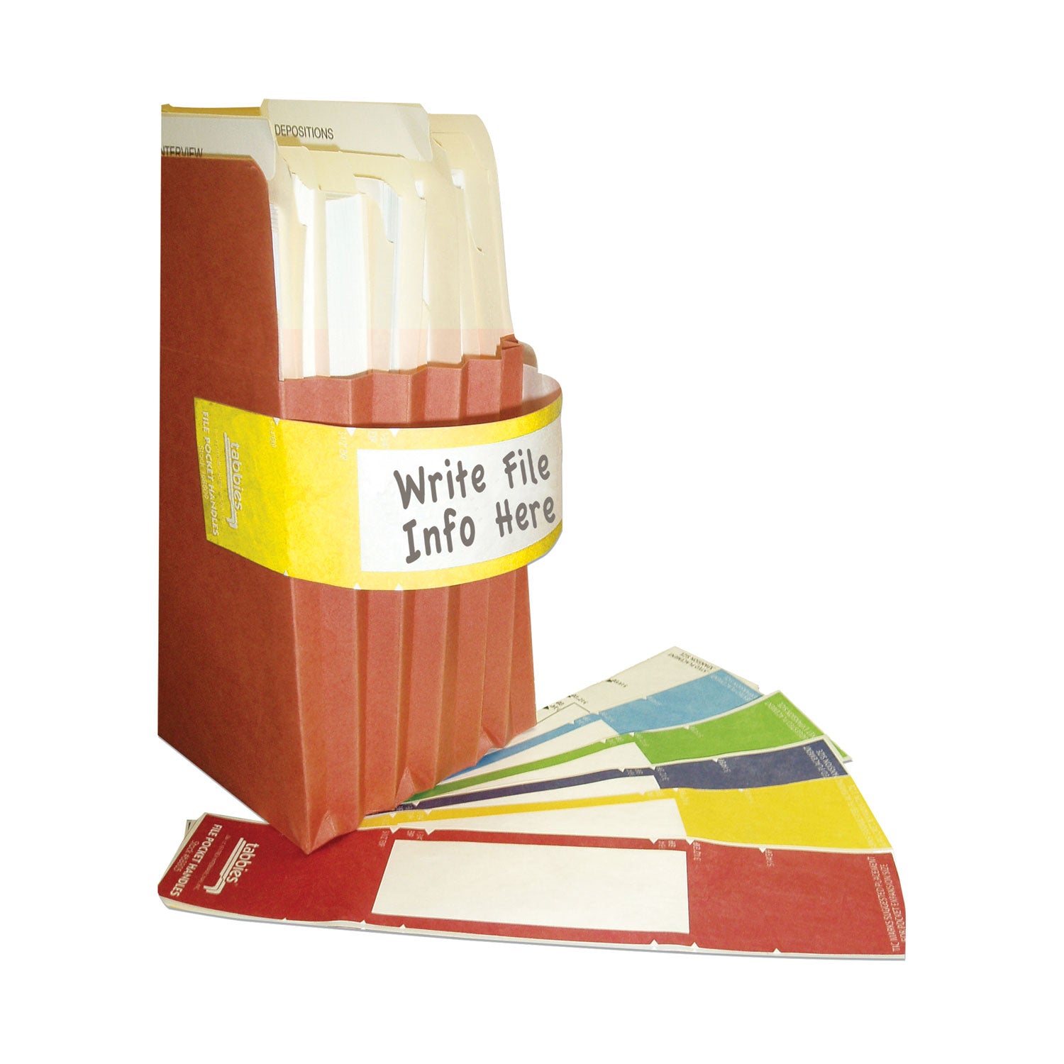 File Pocket Handles, 9.63 x 2, Yellow/White, 4/Sheet, 12 Sheets/Pack - 
