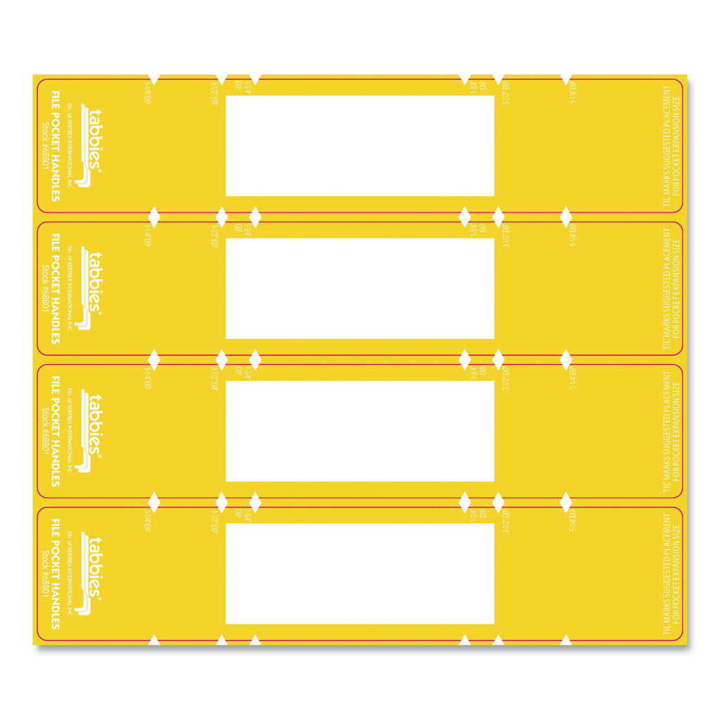File Pocket Handles, 9.63 x 2, Yellow/White, 4/Sheet, 12 Sheets/Pack - 